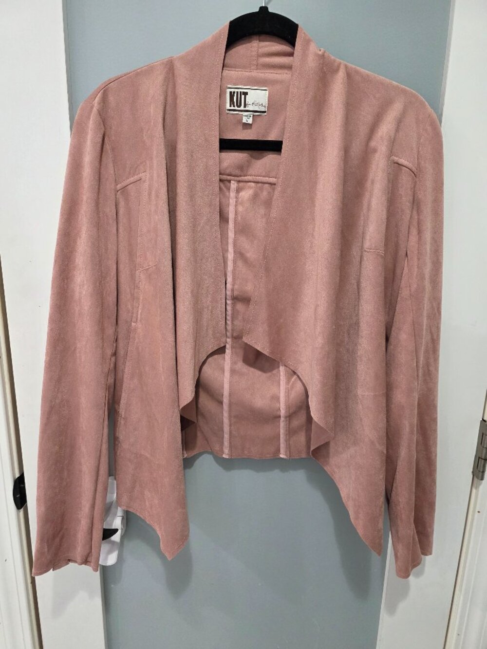 Kut from the Kloth Pink Faux Suede Draped Front Jacket‎ – Size Medium